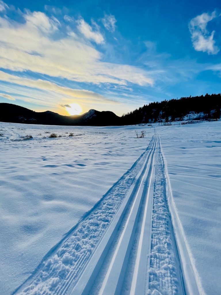 Pinantan Lake BC Canada snow Where is the cross country skier?